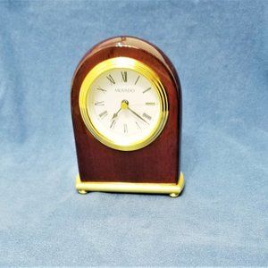 Movado Burl Wood Brass Mantel Clock Office Desktop